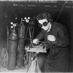 Woman welding during WWII. Alexander Turnbull Library, ref 12-066954-F.