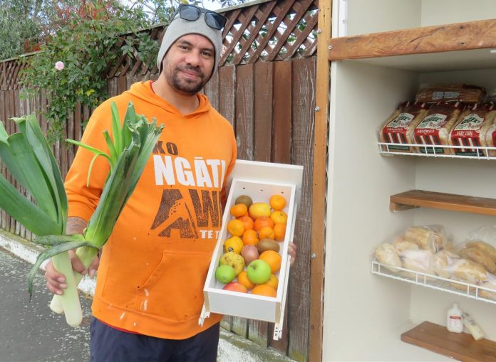 Tk Reuben-Paul with one of the three pataka ka (food pantry)  in Ashburton