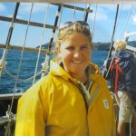 Anna Johnson sailing on the Spirit of New Zealand in 1996