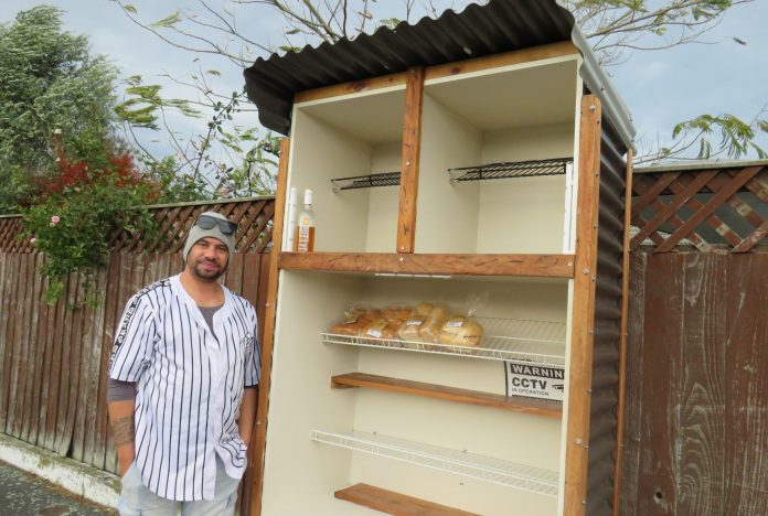 Tk Reuben-Paul with one of the three pataka kai (food pantry) in Ashburton
