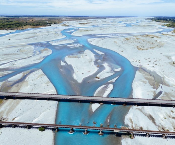 Bridge Crossing The Braiding Rakaia River, New Zealand
